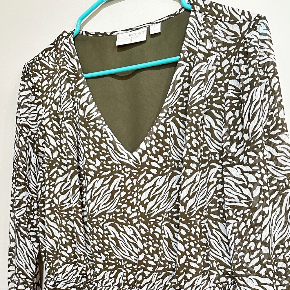 Green and White Patterned Midi Dress Size MP